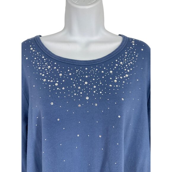 Quacker Factory Rhinestone and Stud French Terry Long Sleeve Top Women's Size 2X - Picture 2 of 7